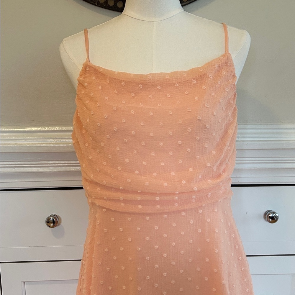 NBD Revolve Pink Swiss Dot Asymmetrical Hem Dress | Light Pink | Size XL - Picture 2 of 8
